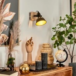 Hofstein Tina Wandleuchte Chrom, Schwarz, Holz hell, 1-flammig -Wandleuchten Verkauf tina wandleuchte h3581018 6