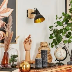 Hofstein Tina Wandleuchte Chrom, Schwarz, Holz hell, 1-flammig -Wandleuchten Verkauf tina wandleuchte h3581018 9