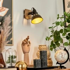 Hofstein Tina Wandleuchte Chrom, Schwarz, Holz dunkel, 1-flammig -Wandleuchten Verkauf tina wandleuchte h3581056 6