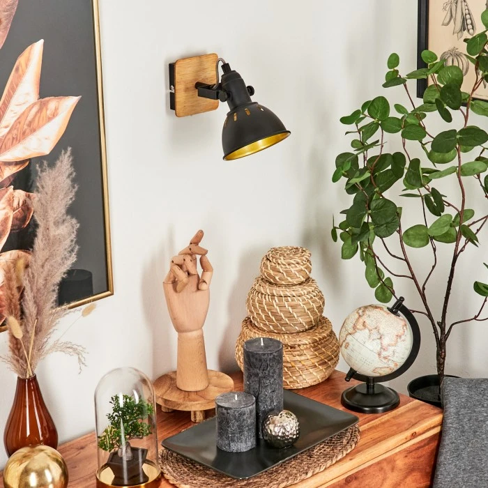 Hofstein Tina Wandleuchte Chrom, Schwarz, Naturfarben, 1-flammig 2 Hofstein Tina Wandleuchte Chrom, Schwarz, Naturfarben, 1-flammig - Image 2