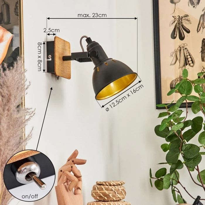 Hofstein Tina Wandleuchte Chrom, Schwarz, Naturfarben, 1-flammig 4 Hofstein Tina Wandleuchte Chrom, Schwarz, Naturfarben, 1-flammig - Image 4