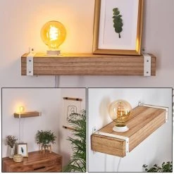 Hofstein Torrevieja Wandleuchte Weiß, Holz hell, 1-flammig