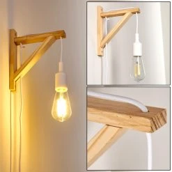 Hofstein Wiedau Wandleuchte Weiß, Holz hell, 1-flammig